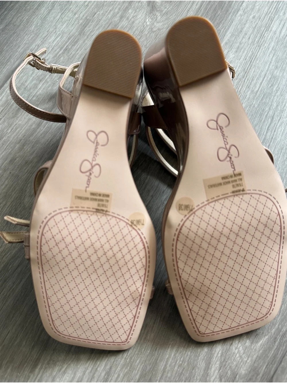 Patent Leather Jessica Simpson Beige Strappy Square-Toe Heels chai latte